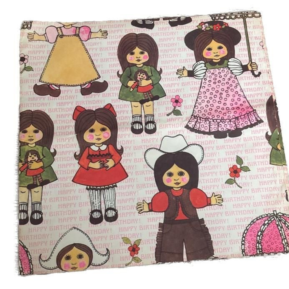 Vintage 1960s-70s Paper Doll Wrapping Paper - Retro Fashion Girls Gift Wrap